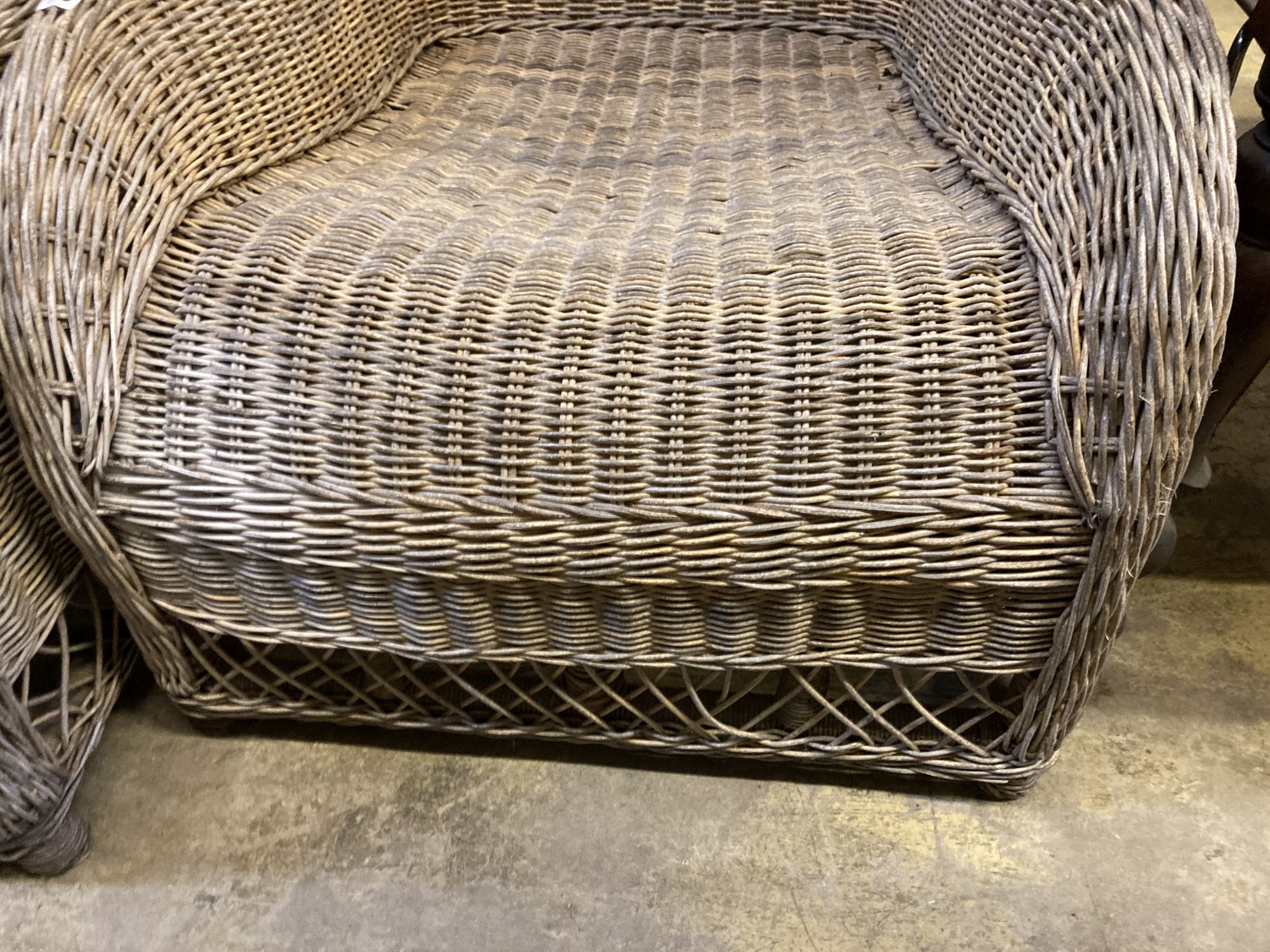 Two large Conran wicker conservatory chairs, width 78cm, depth 110cm, height 84cm